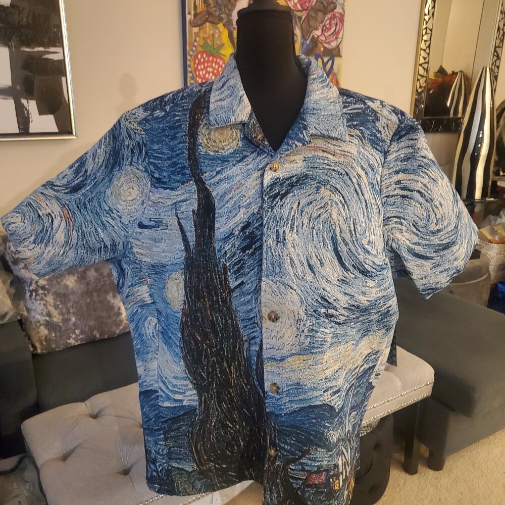 REBEL VENGEANCE MEN'S/UNISEX VAN GOGH STARRY NIGHT TAPESTRY SHORT SLEEVE SHACKET